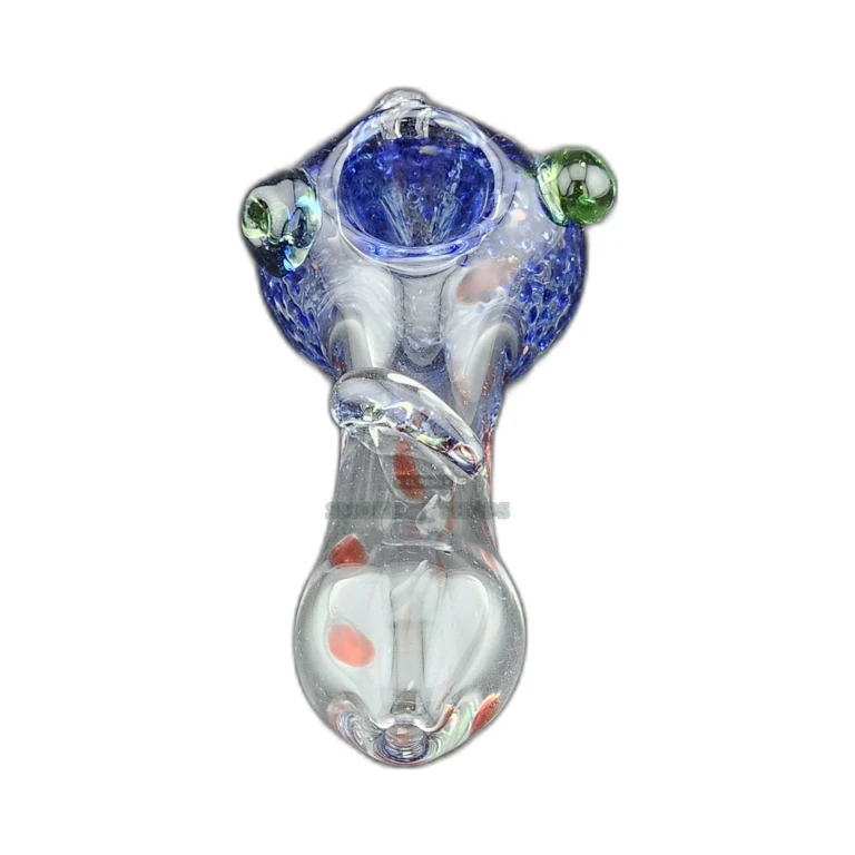 Fritted VS5 glass spoon pipe in El Paso, bumped texture and blue and white head, same-day pickup today