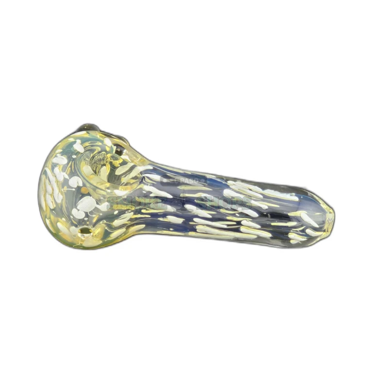 White dotted glass spoon hand pipe in El Paso, rounded mouthpiece and fumed clear base, in stock today