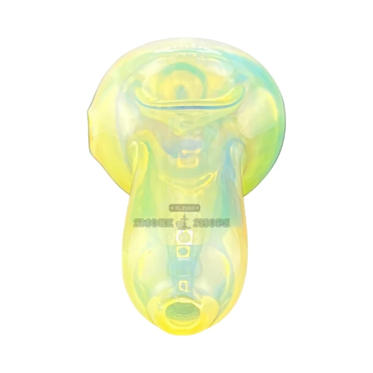 Gold Fumed Swirl glass spoon pipe side view in El Paso, smooth 2mm wall, stands upright on its own, in stock today