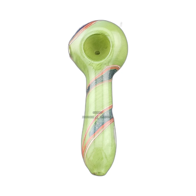 Green Pearly glass spoon pipe bowl close-up in El Paso, medium worked-glass bowl for tobacco use, pick up today