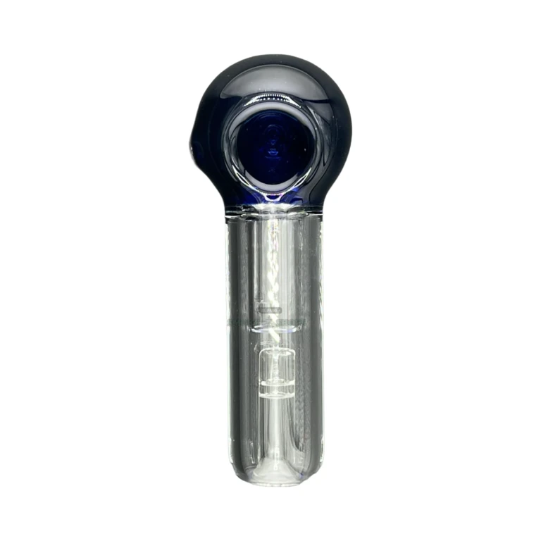 HI59 glass spoon pipe side view in El Paso, smooth 3mm borosilicate wall, stands upright on its own between pulls