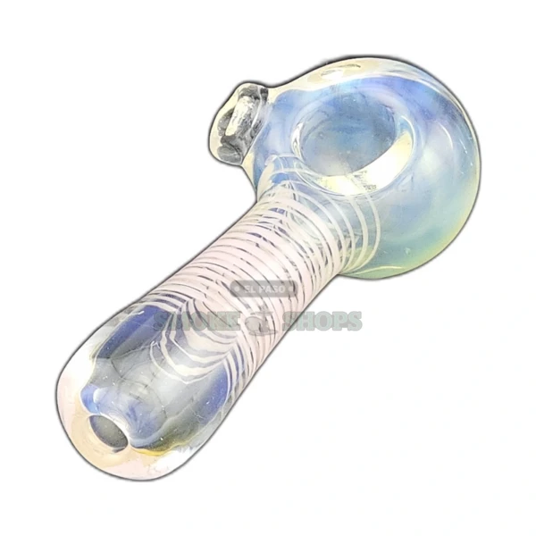 Middle Lines glass spoon pipe front view in El Paso, clear base with colored lines and left-side carb hole