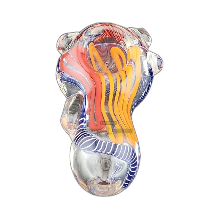 Mini String Flower glass chillum in El Paso, clear base with colored stripes and bumped texture, same-day pickup