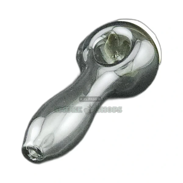 Green Minion face glass spoon pipe front view in El Paso, worked yellow face design and left-side carb hole