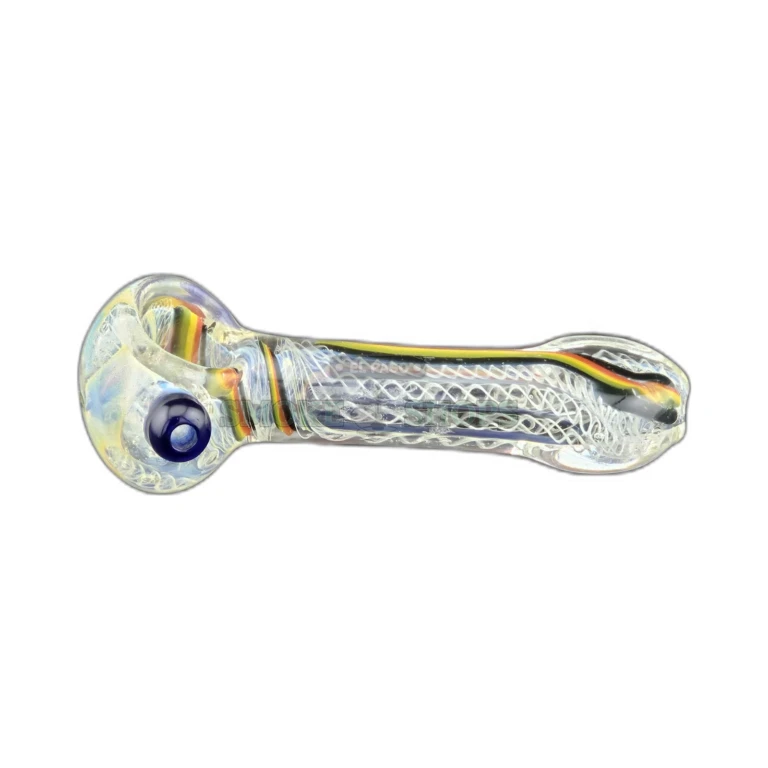 Multi color spiral glass spoon pipe bowl close-up in El Paso, inside-out swirl finish for tobacco use, in stock today