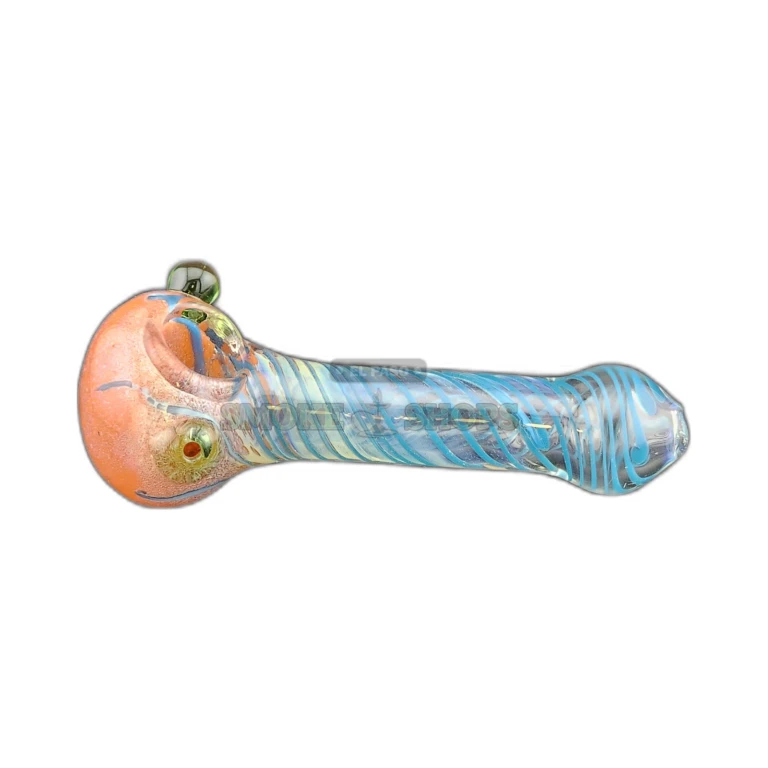 Netted Frit VS20 glass spoon pipe in El Paso, clear base with red swirls, stands upright, in stock today