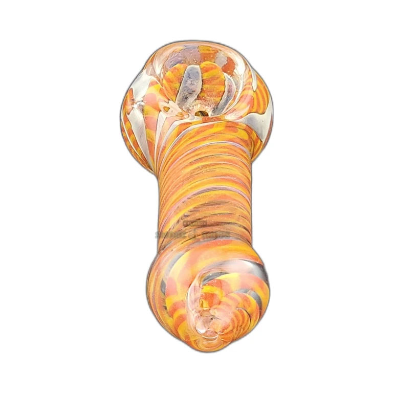 Orange and yellow swirled glass spoon pipe in El Paso, rounded mouthpiece and bowl, same-day store pickup today