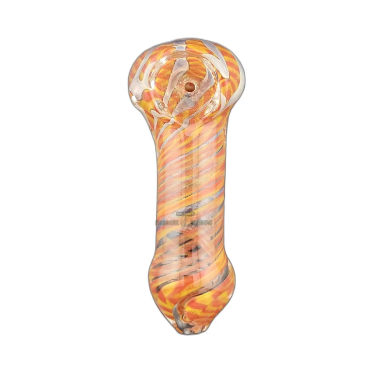 Orange Swirl glass spoon pipe in El Paso, smooth 2mm glass wall, stands upright on its own base, pick up today