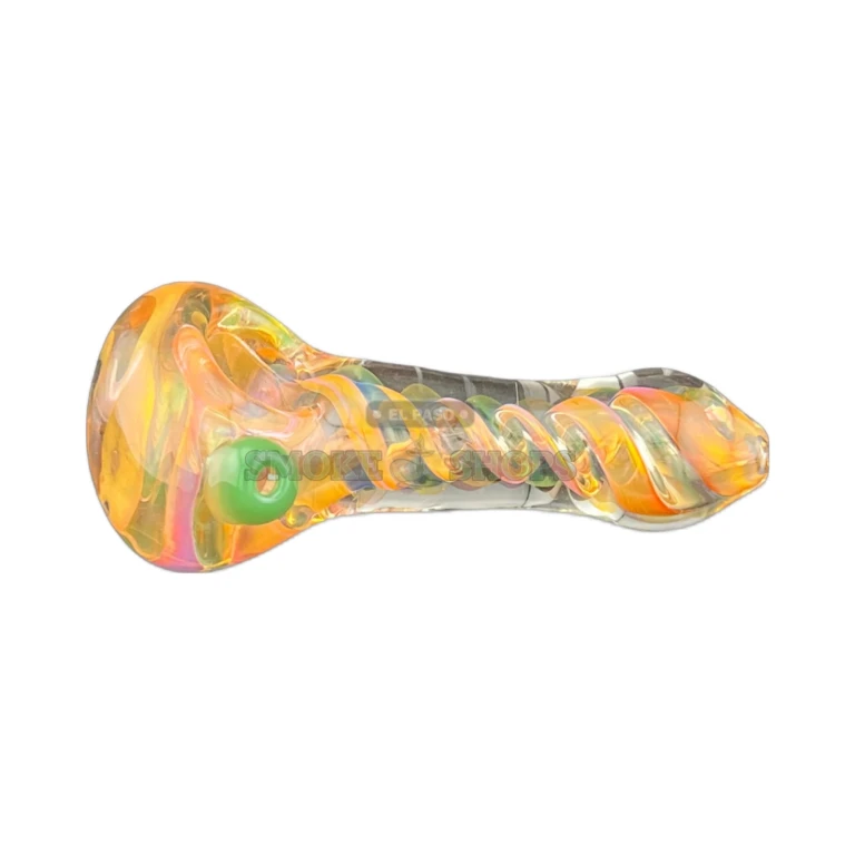 Pink Fusilli borosilicate glass spoon pipe in El Paso, rounded mouthpiece and medium bowl, same-day pickup
