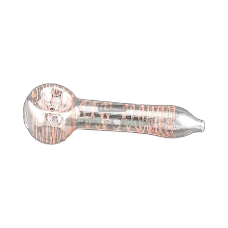 Popcorn glass spoon hand pipe in El Paso, clear base with colored lines and left-side 2mm carb hole, in stock today