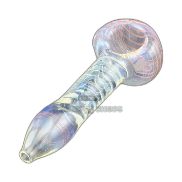 Red and blue line fumed glass spoon pipe in El Paso, clear base with inside-out lines and left-side carb hole
