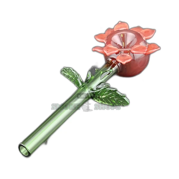 Rose NNH353 glass spoon pipe in El Paso, green stem with red-and-pink head, medium bowl and left-side carb hole