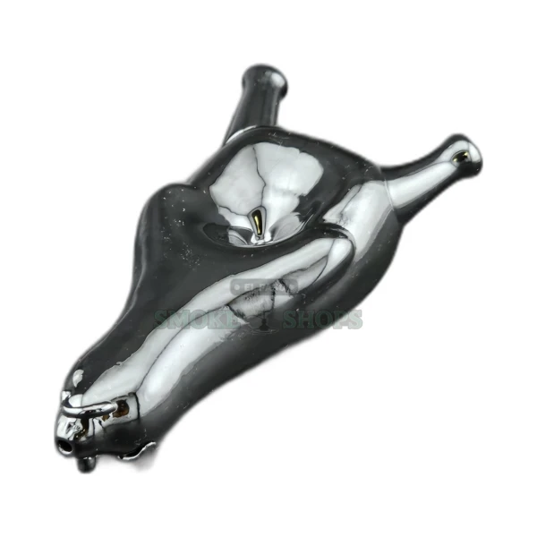 Seal NN268 black glass spoon pipe front view in El Paso, medium bowl and tapered mouthpiece, about 4.7 inches