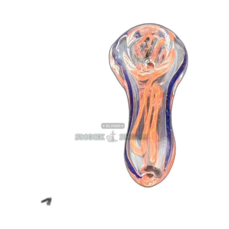 Spider Web borosilicate glass spoon pipe in El Paso, orange and blue lines with rounded mouthpiece, same-day pickup