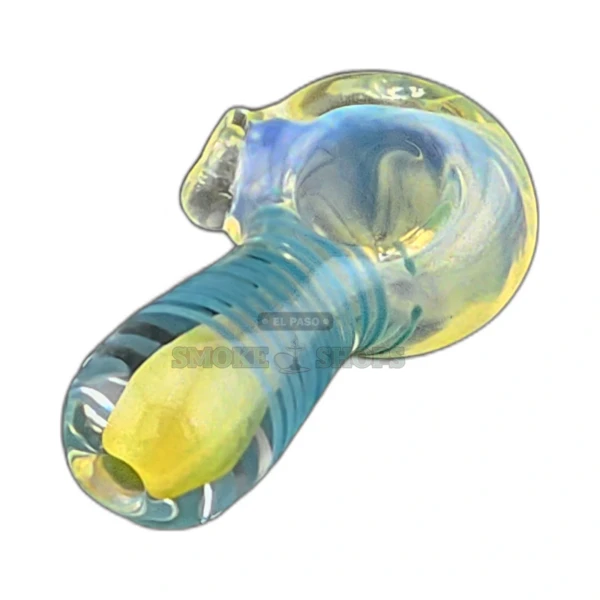 Striped clear fumed glass spoon pipe front view in El Paso, clear body with colored stripes and left-side carb hole