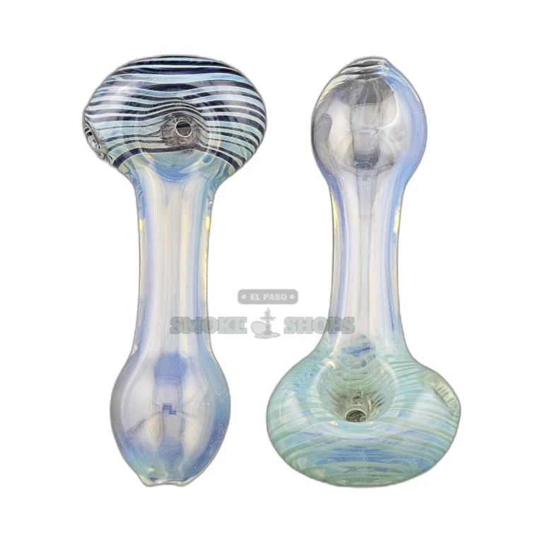 Swirl Tip glass spoon pipe side view in El Paso, color-changing fumed finish that stands upright, pick up today