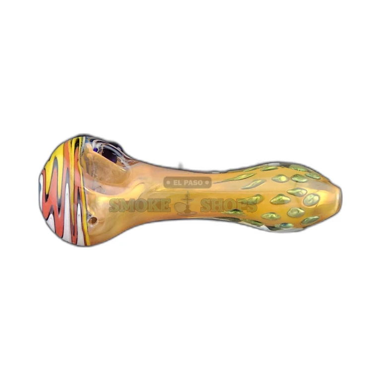 Swirl Top glass spoon pipe side view in El Paso, borosilicate body with tapered mouthpiece and bumped grip texture