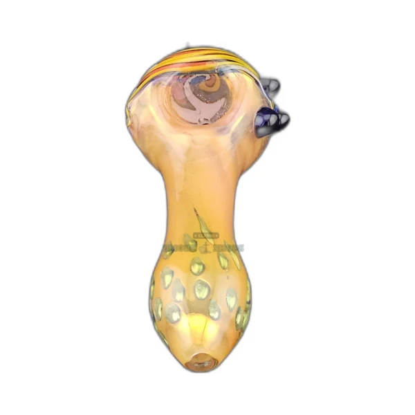 Swirl Top fumed glass spoon pipe in El Paso, orange base with green and blue dots and wig wag, medium bowl