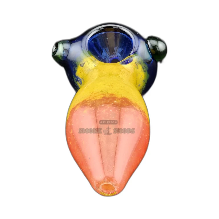 Tucan Fruit Loop glass spoon pipe side view in El Paso, borosilicate body with tapered mouthpiece, same-day pickup