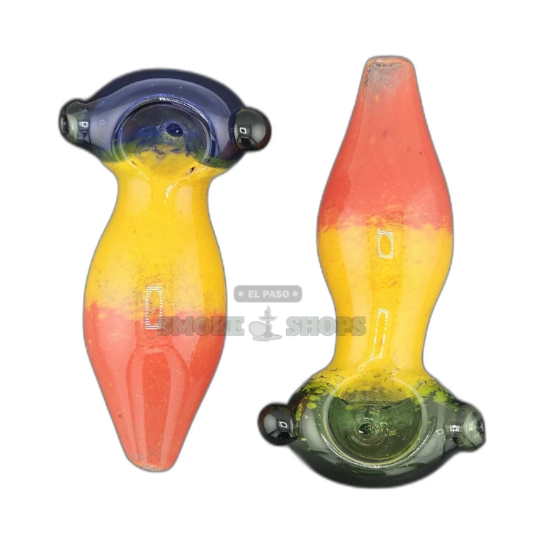 Tucan Fruit Loop glass spoon pipe in El Paso, worked two-tone color and 2mm borosilicate wall, stands upright