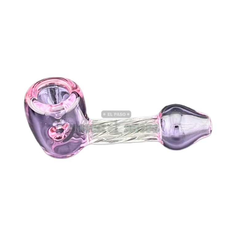 Twisted glass sherlock pipe in El Paso, clear stem with pink head and mouthpiece, borosilicate, same-day pickup