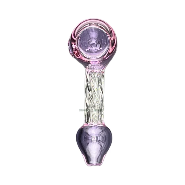 Pink twisted sherlock glass hand pipe in El Paso, 2mm borosilicate wall, stands upright on its own for same-day in-store