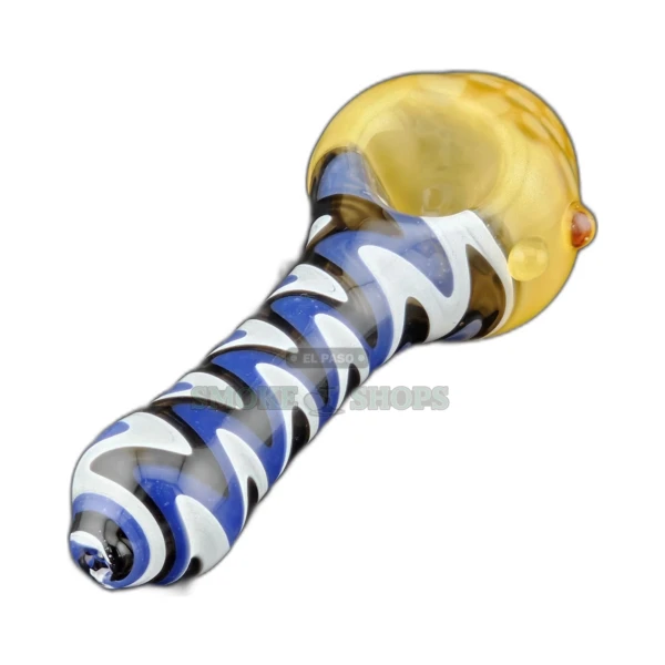 Weird Head worked glass spoon pipe in El Paso, yellow honeycomb head and wig wag stem, about 4.5 inches, medium bowl