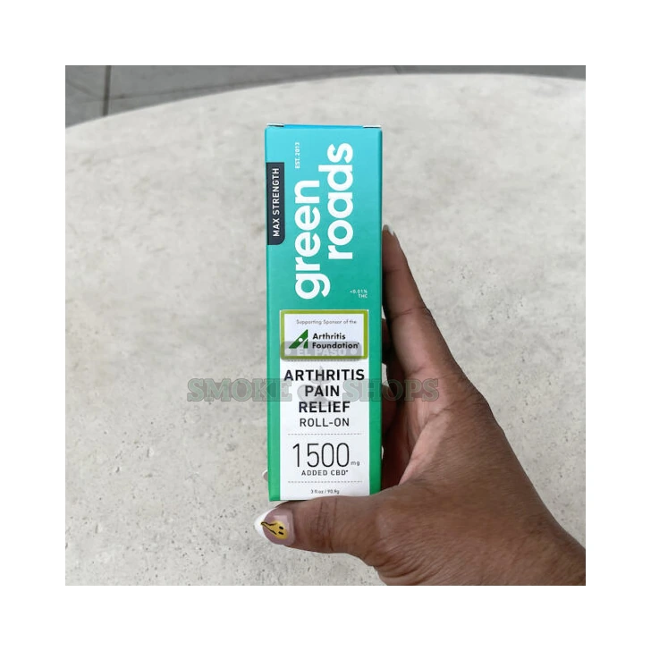 Green Roads CBD Roll-On ingredients label showing broad-spectrum hemp CBD and botanicals, El Paso pickup