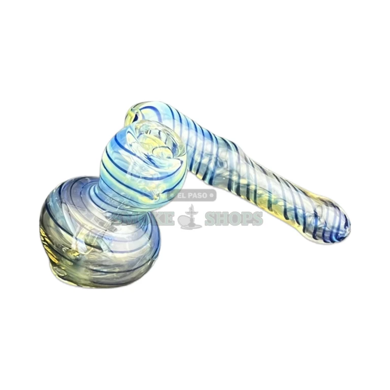 Side view of glass hammer bubbler in El Paso showing the bowl, left-side carb hole and water chamber for a cooled draw