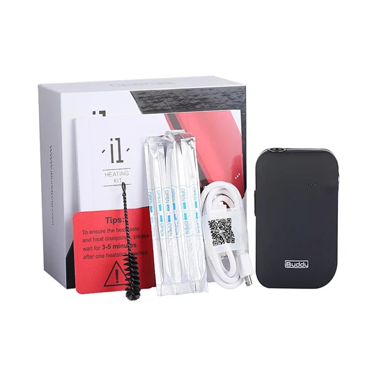 iBuddy i1 Heating Kit package contents in El Paso: device, cleaning cotton, brush, Micro USB cable, user manual