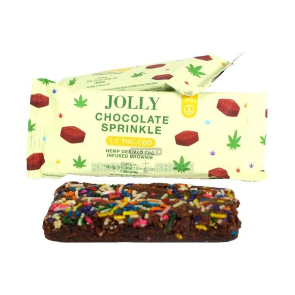 Jolly Chocolate Sprinkle 1:1 THC and CBD hemp brownie in El Paso, 150 mg THC, 150 mg CBD, same-day pickup