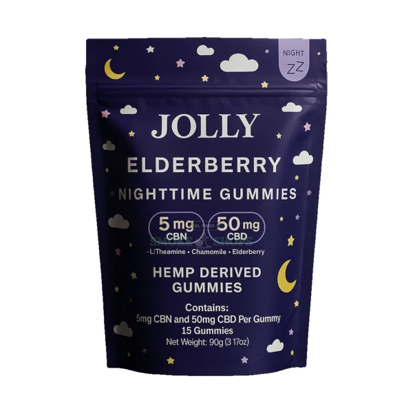Jolly Elderberry Nighttime CBN and CBD gummies 15ct pouch in El Paso, hemp-derived and THC-free, same-day pickup