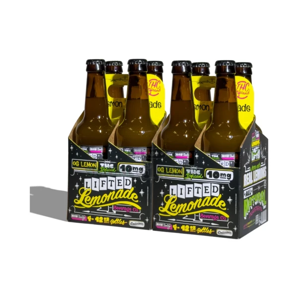 OG Lemonade THC Infused by Lifted Lemonade in El Paso, hemp-derived Delta-9 lemonade in a brown glass bottle