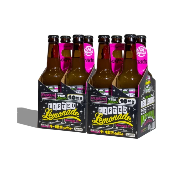 Lifted Lemonade Strawberry Lemonade THC drink in El Paso, hemp-derived Delta-9, 12 fl oz brown glass bottle