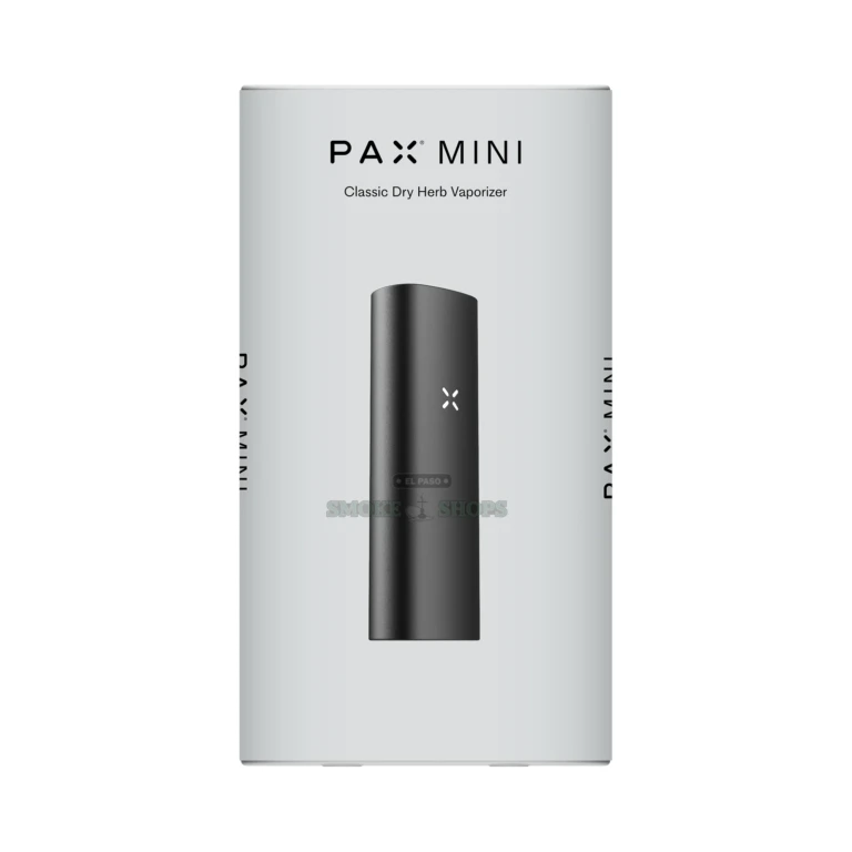 Angled view of the Pax Mini dry herb vaporizer in El Paso, showing its slim portable stainless steel shape and profile