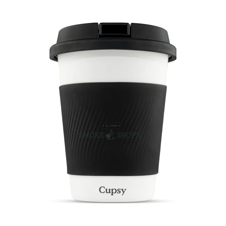 Puffco Cupsy coffee-cup water pipe in El Paso with the silicone lid off, showing the hidden bubbler and downstem