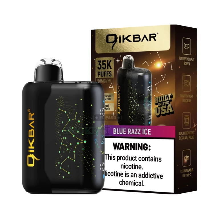 35K Puff Disposable Vape Qikbar Blue Razz Ice at El Paso Smoke Shop, in stock in El Paso for same-day pickup