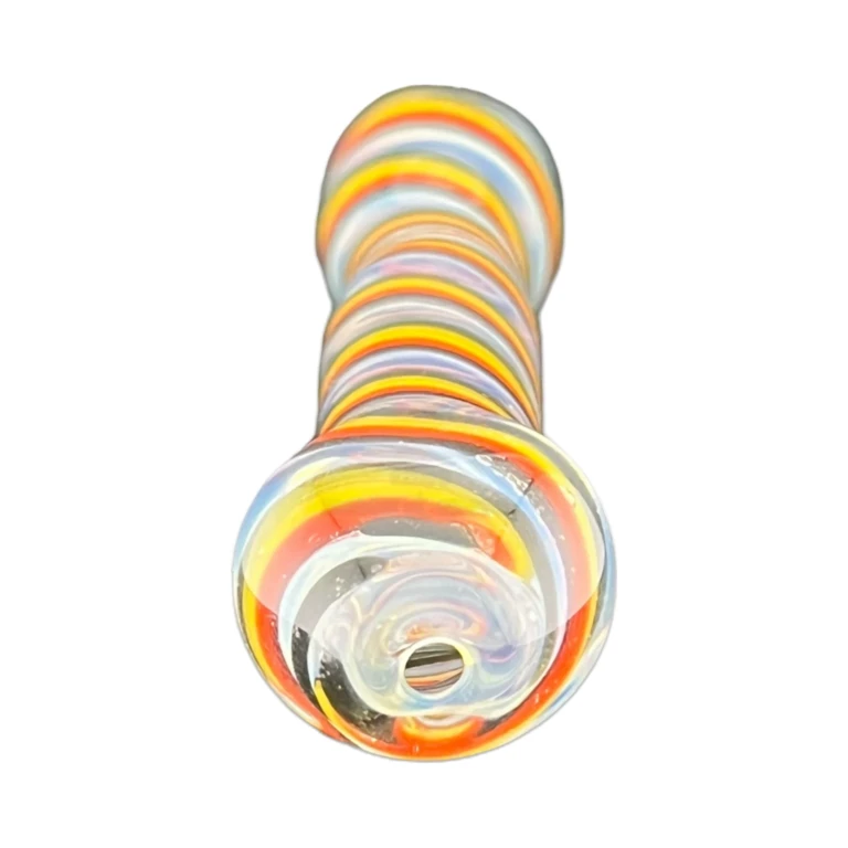 Mouthpiece end of the Rainbow Owreo glass one-hitter chillum with a rounded 3 mm tip, sold at El Paso Smoke Shops