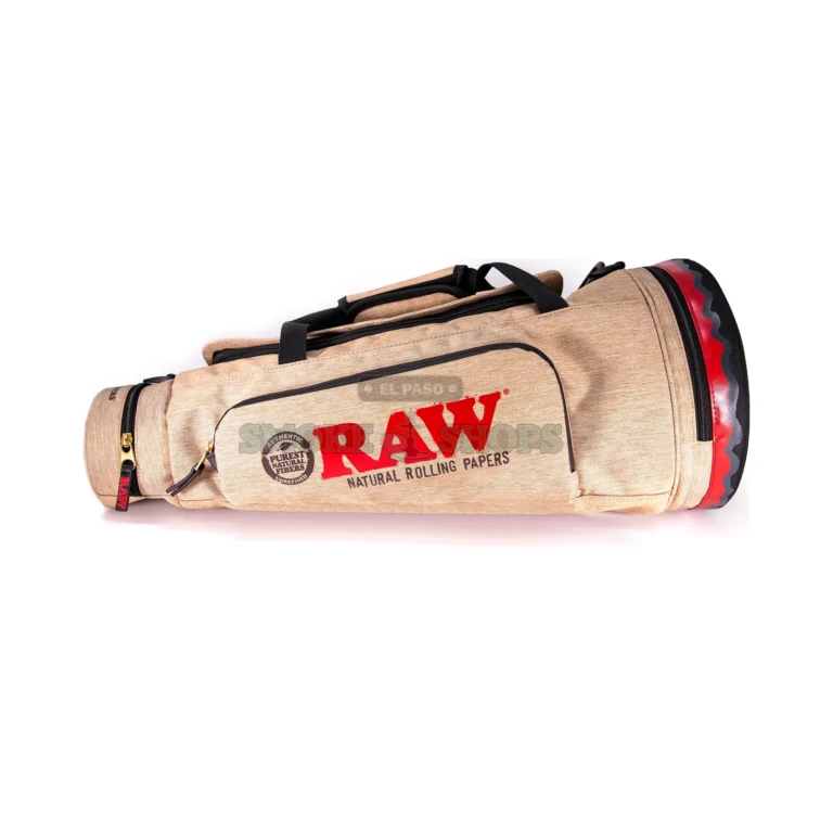 Smell-proof foil-lined silicone zipper pouch on the RAW Cone Duffel Bag in El Paso, keeps material fresh