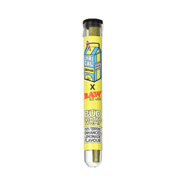 RAW x Lyrical Lemonade Terp bud wrap cone in its glass tube on the counter at our El Paso smoke shop, tobacco free