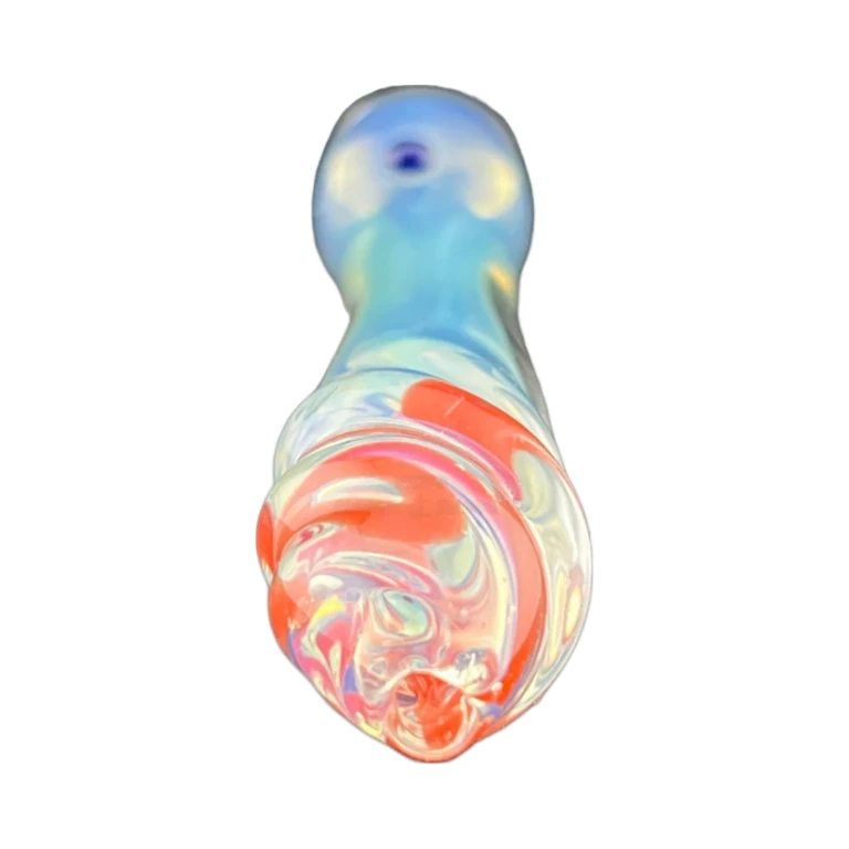 Tapered swirl mouthpiece end of the Red Swivel glass one-hitter chillum, 2 mm tip, sold at El Paso Smoke Shops