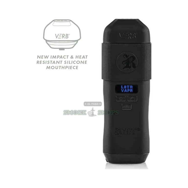 RYOT Verb DHV portable dry herb vaporizer front view in El Paso showing temperature buttons and OLED display screen
