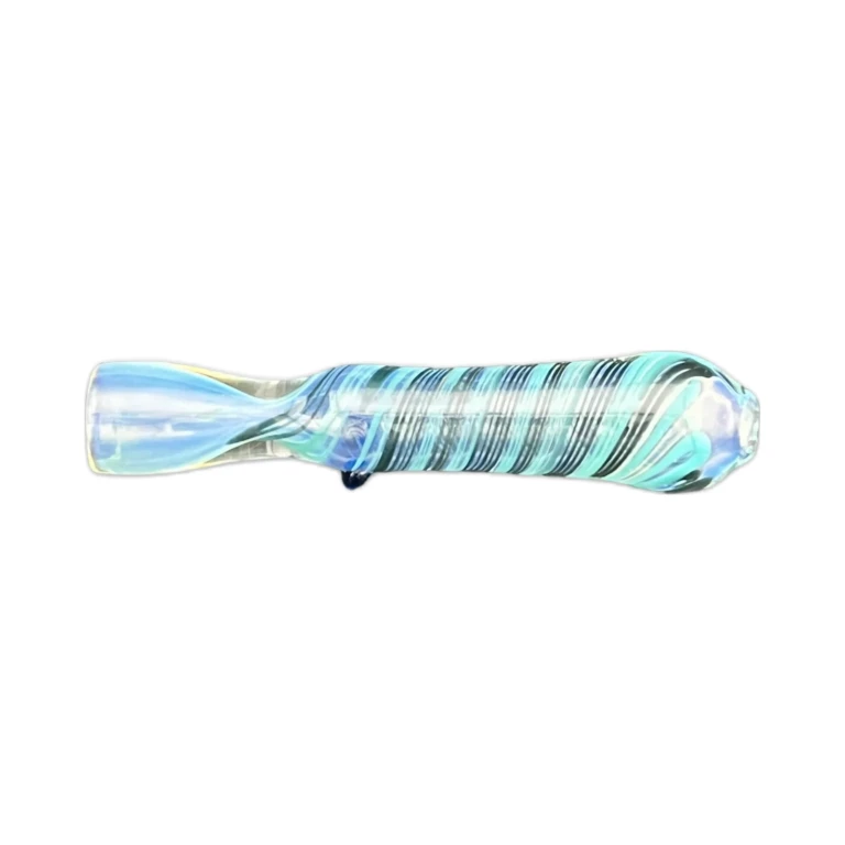 Side view of the Thick Ends borosilicate chillum showing the heavier reinforced ends and fumed teal color, in stock in El Paso