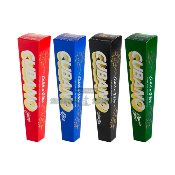 Vibes Cubano king size pre-rolled cones box in El Paso, holds over 8 grams per cone, chalk-free natural paper