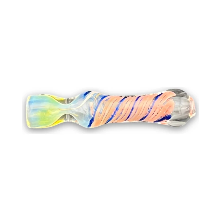 Side view of the Violet Twist borosilicate chillum showing the fumed twisted color spiral, in stock at El Paso Smoke Shops