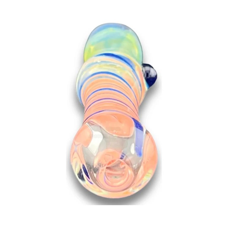 Mouthpiece end of the Violet Twist glass one-hitter chillum, rounded 3 mm tip, sold at El Paso Smoke Shops in El Paso