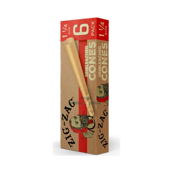 Zig-Zag Unbleached Cones 1 1/4 slide box front, pre-rolled paper cones in El Paso, 6 per pack, pick up today