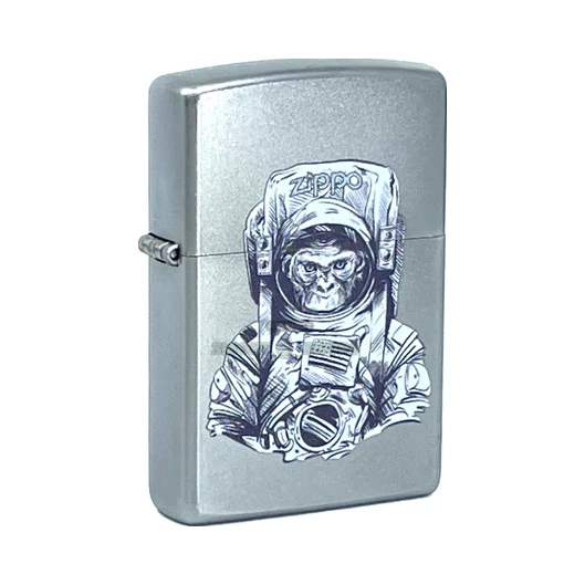 Zippo 205 Space Chimp windproof lighter in El Paso, a chimpanzee astronaut in a spacesuit printed on a satin chrome case
