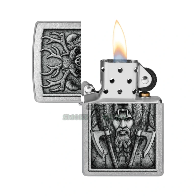 Close-up of the Barbarian warrior Color Image artwork on the Street Chrome Zippo case