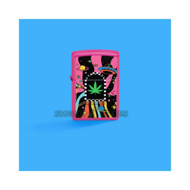 Zippo 48928 Cannabis Collection lighter shown with the windproof flip-top lid open